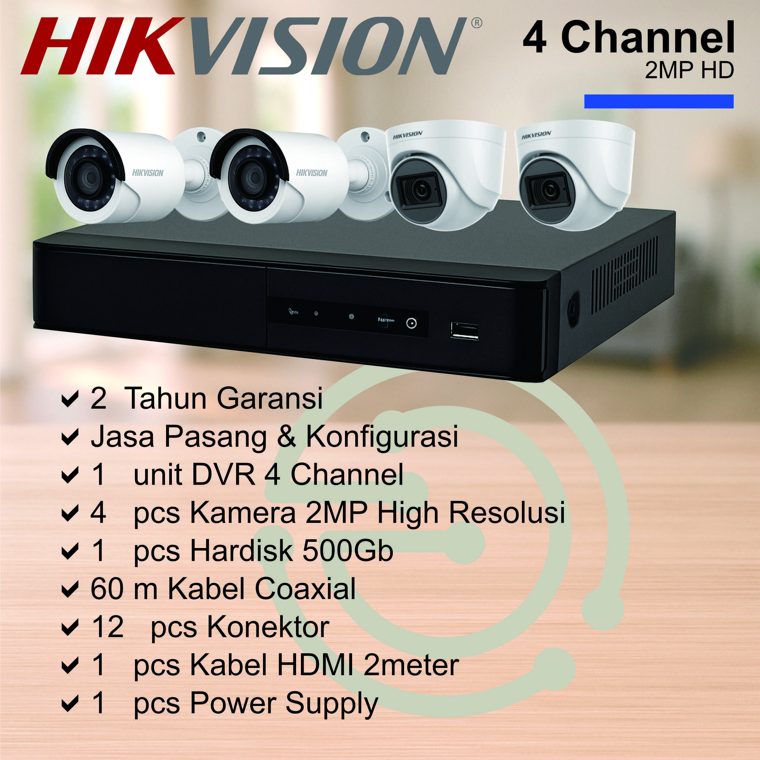 Paket Kamera Indoor 4 Channel 2MP FullHD