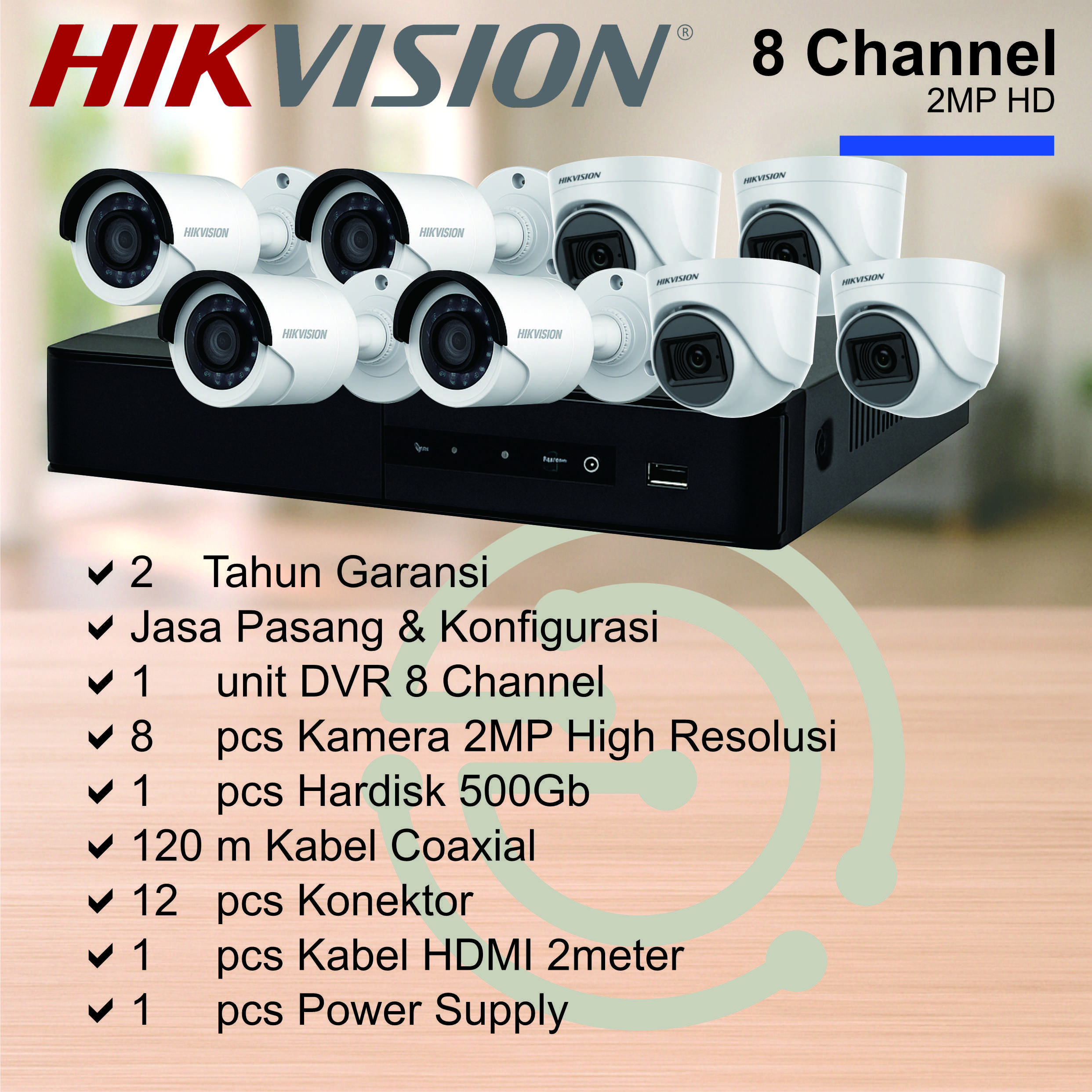 Paket Kamera Indoor 8 Channel 2MP FullHD